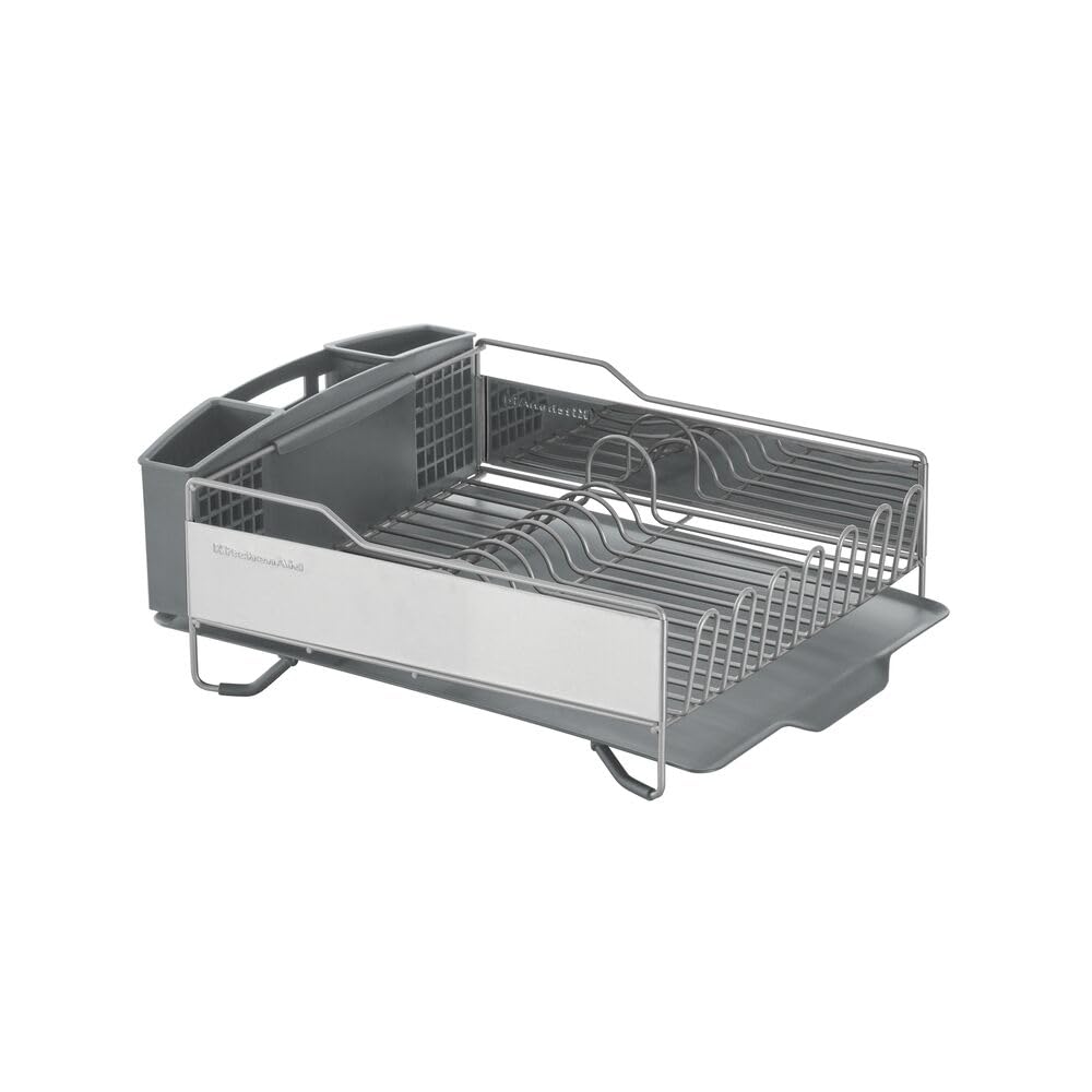 KitchenAid Large Capacity Dish Rack with Drain Board & Flatware Caddy, Light Grey