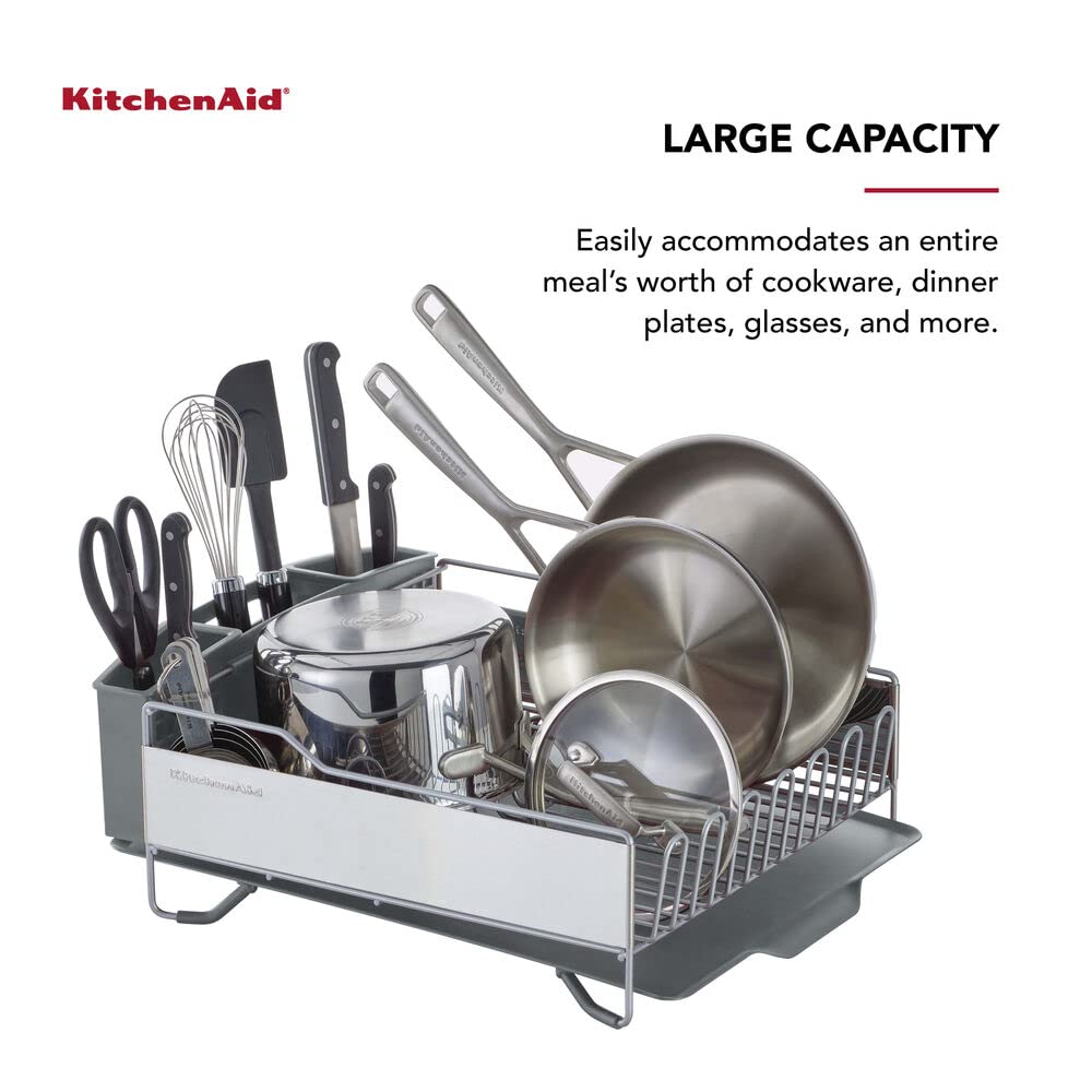 KitchenAid Large Capacity Dish Rack with Drain Board & Flatware Caddy, Light Grey