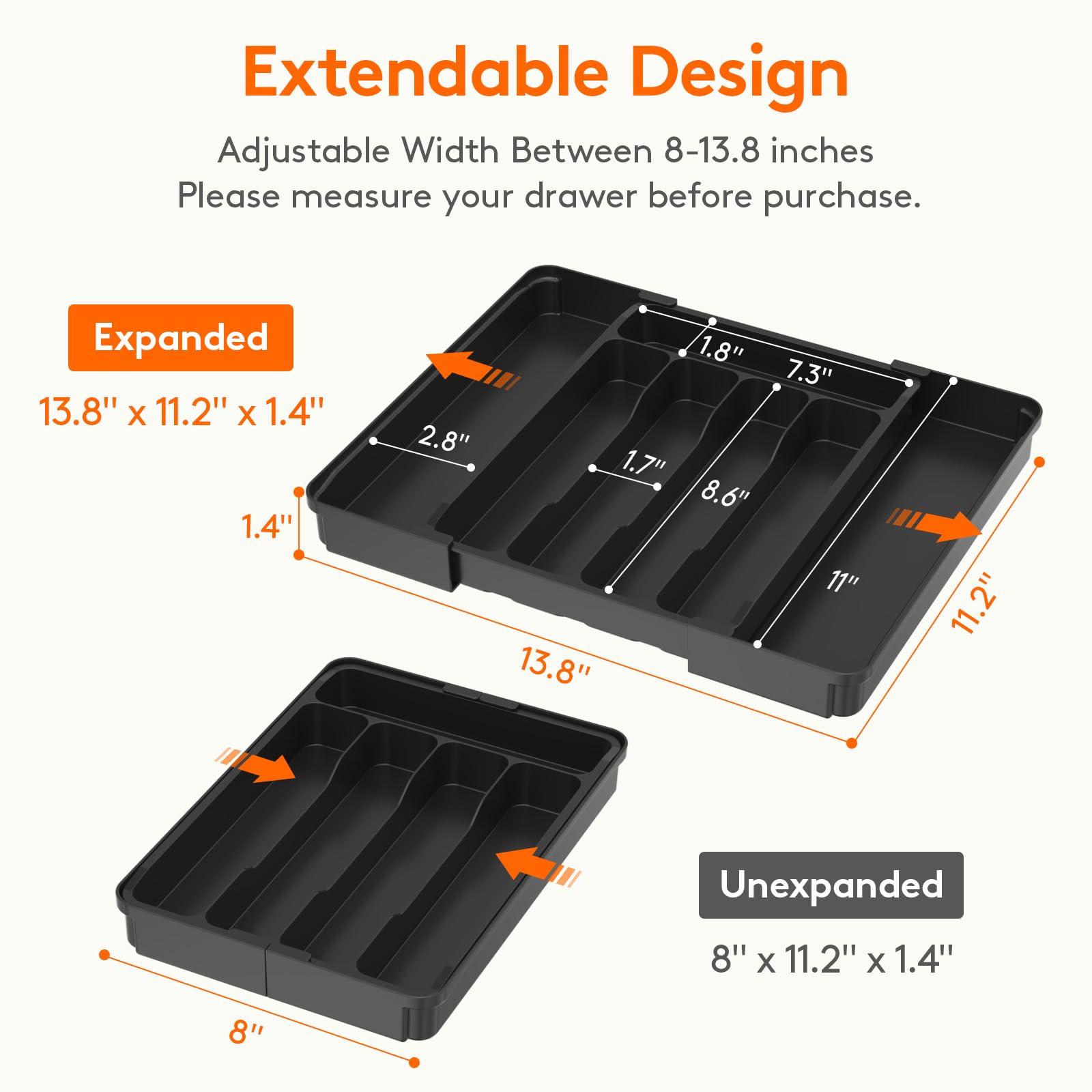 Lifewit Expandable Silverware Organizer, BPA-Free Kitchen Drawer Utensil Tray, Black