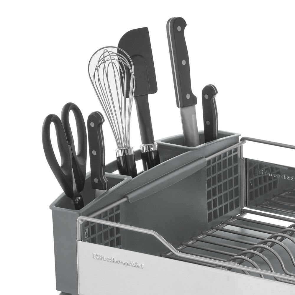 KitchenAid Large Capacity Dish Rack with Drain Board & Flatware Caddy, Light Grey