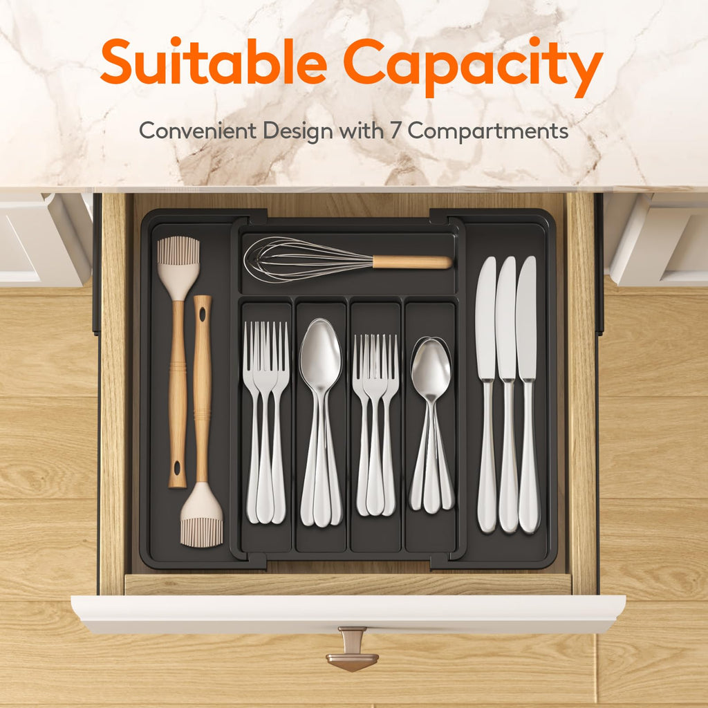 Lifewit Expandable Silverware Organizer, BPA-Free Kitchen Drawer Utensil Tray, Black