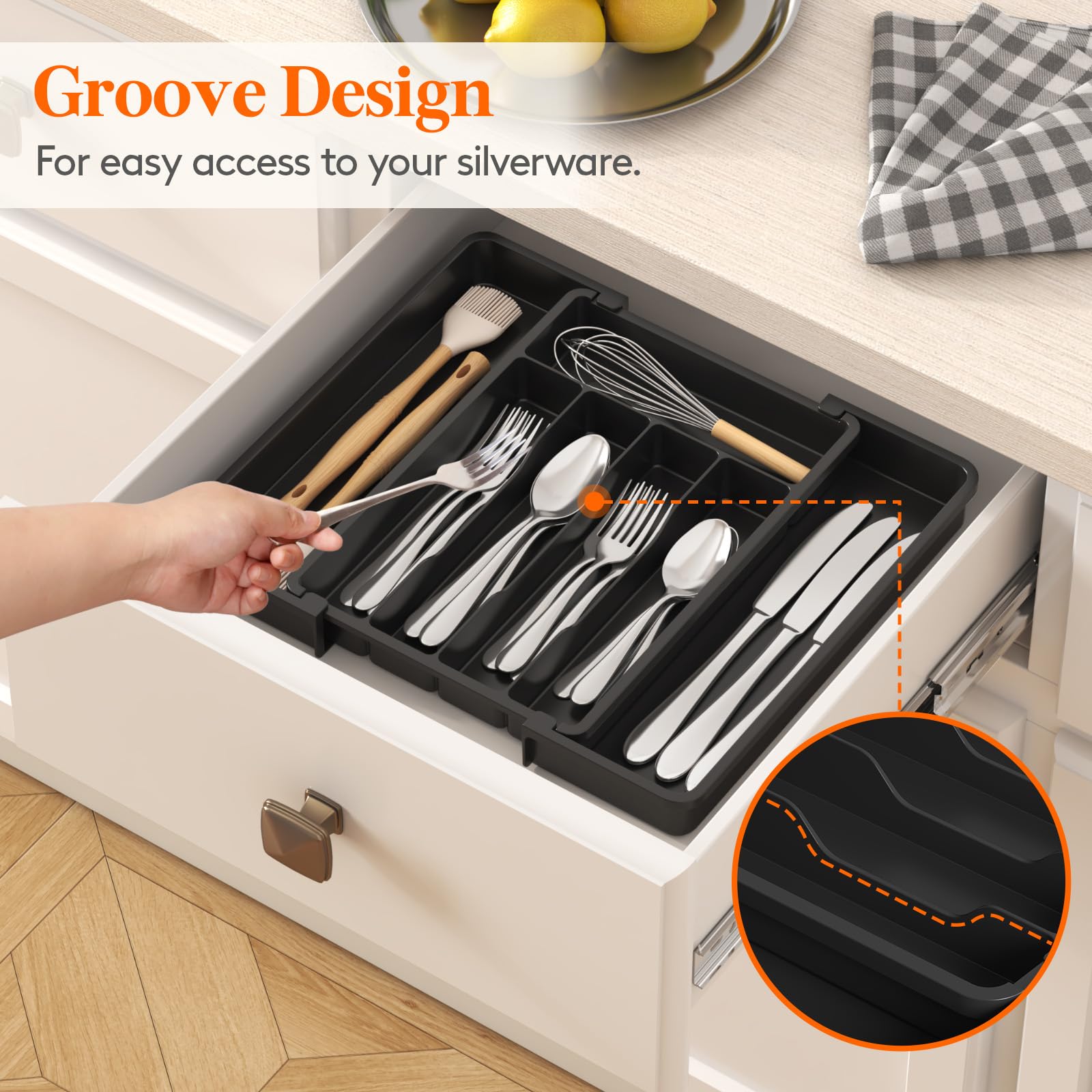 Lifewit Expandable Silverware Organizer, BPA-Free Kitchen Drawer Utensil Tray, Black