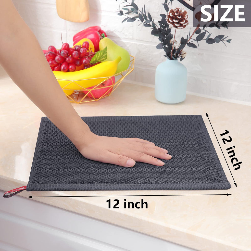 Homaxy Cotton Kitchen Dish Cloths, Waffle Weave, 6-Pack, Dark Grey