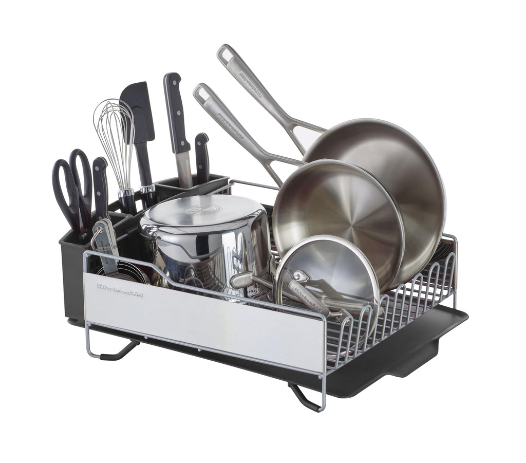 KitchenAid Large Capacity Dish Rack with Drain Board & Flatware Caddy, Light Grey