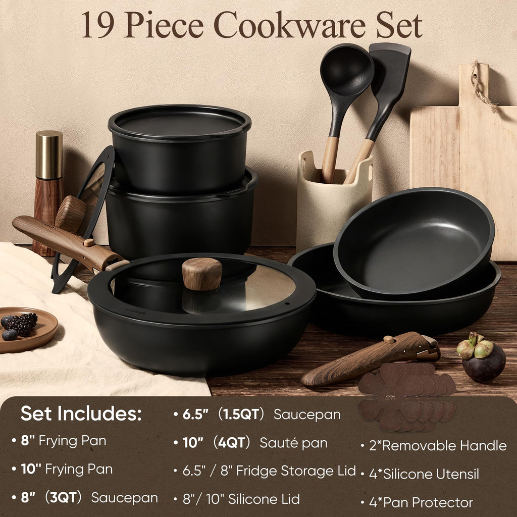 CAROTE 19-Piece Nonstick Pots and Pans Set, Detachable Handle