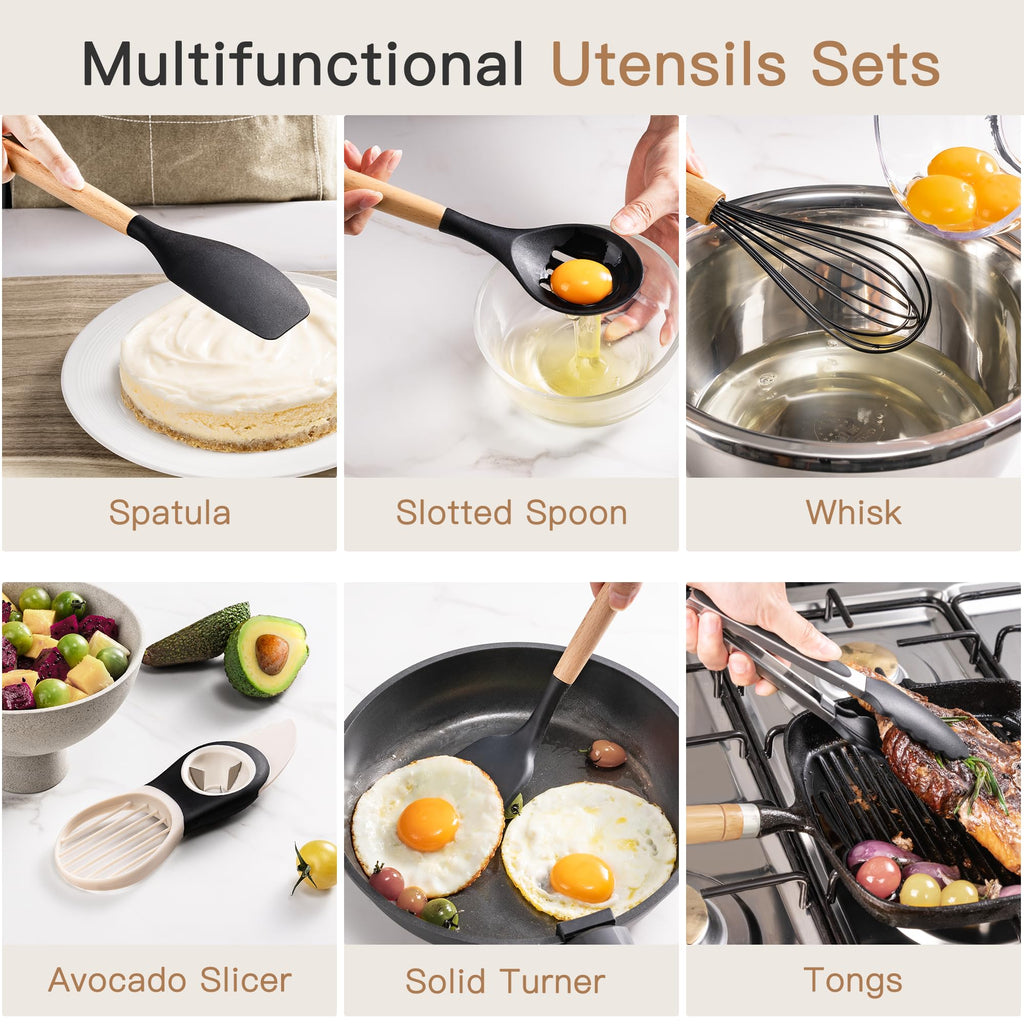 Astercook Silicone Kitchen Utensil Set, 39 Pieces, BPA-Free
