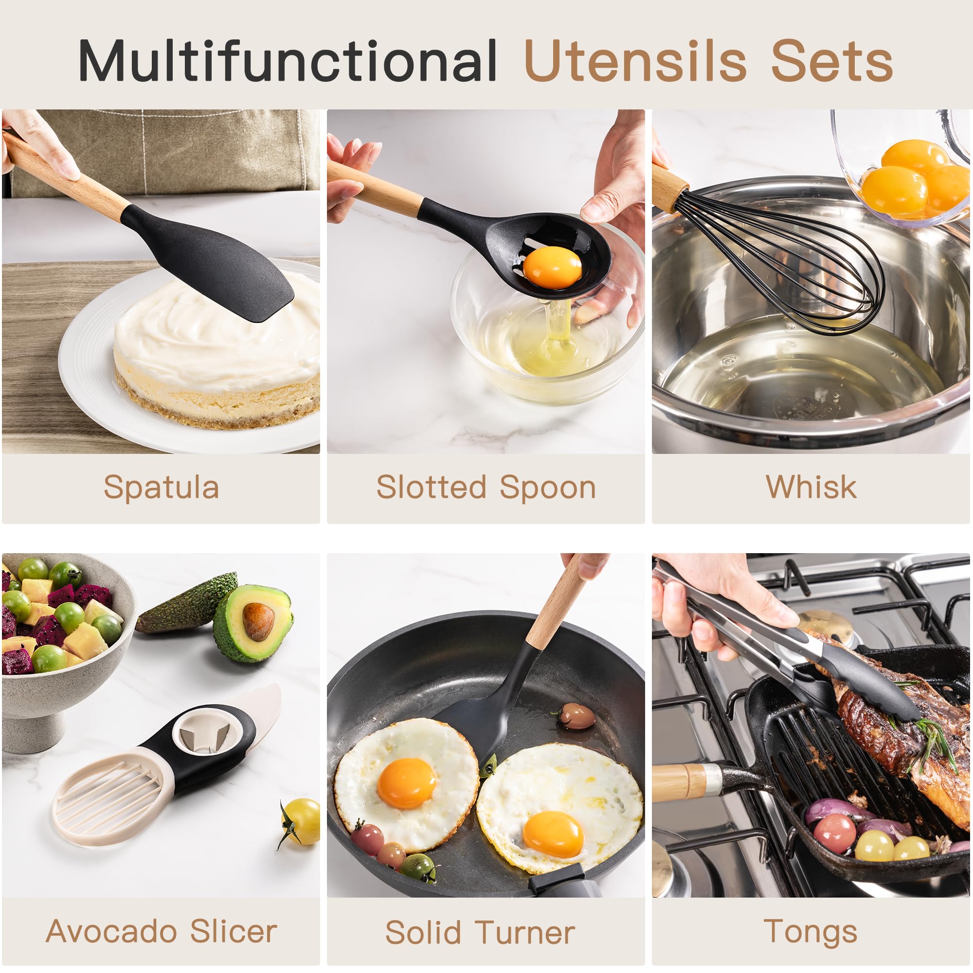 Astercook Silicone Kitchen Utensil Set, 39 Pieces, BPA-Free