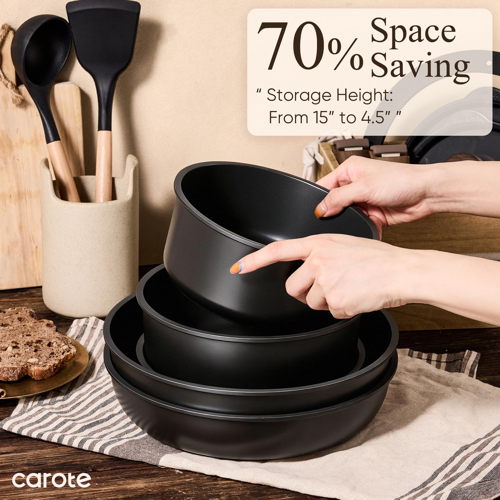 CAROTE 19-Piece Nonstick Pots and Pans Set, Detachable Handle