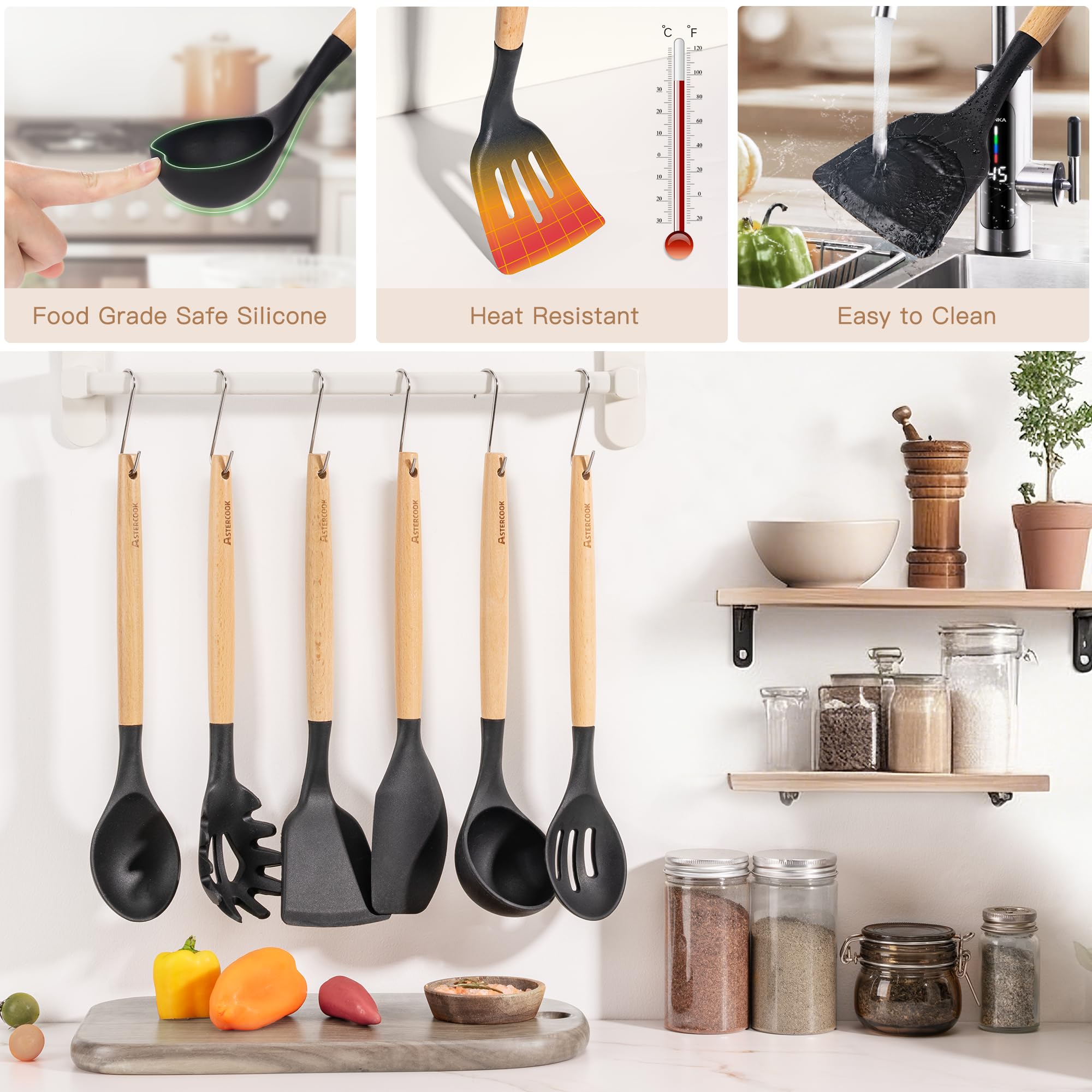 Astercook Silicone Kitchen Utensil Set, 39 Pieces, BPA-Free