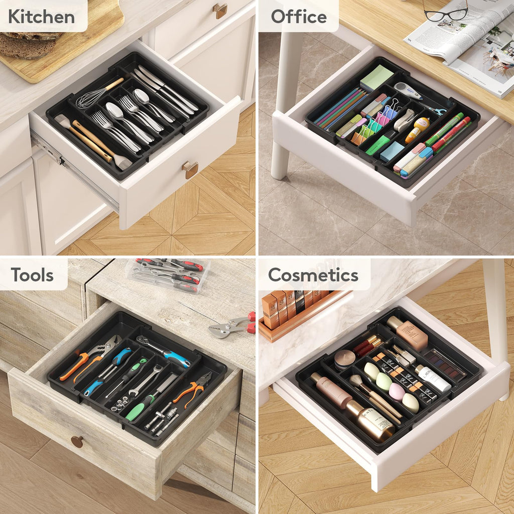Lifewit Expandable Silverware Organizer, BPA-Free Kitchen Drawer Utensil Tray, Black