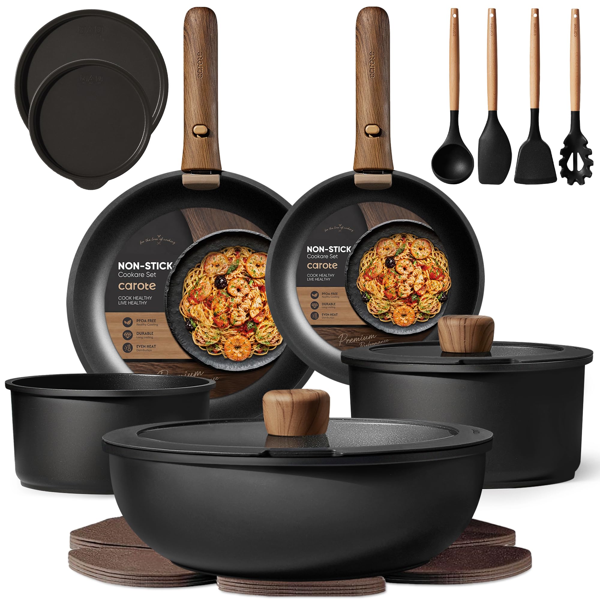 CAROTE 19-Piece Nonstick Pots and Pans Set, Detachable Handle
