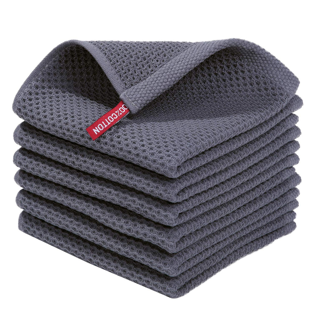 Homaxy Cotton Kitchen Dish Cloths, Waffle Weave, 6-Pack, Dark Grey