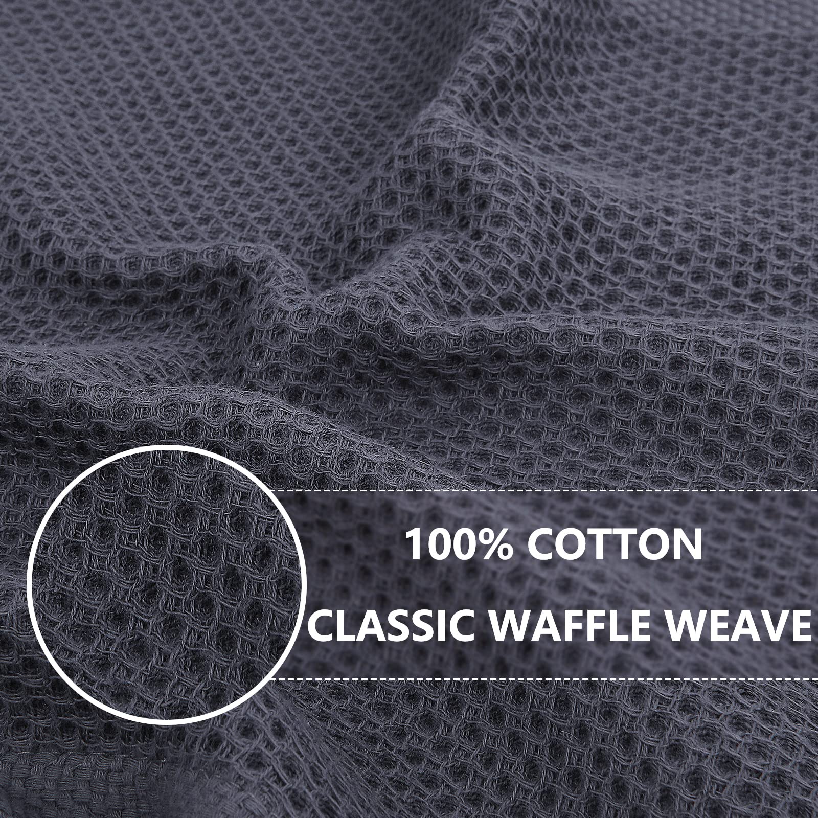 Homaxy Cotton Kitchen Dish Cloths, Waffle Weave, 6-Pack, Dark Grey