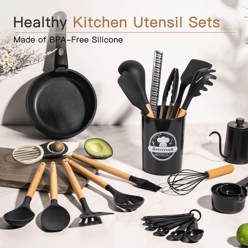 Astercook Silicone Kitchen Utensil Set, 39 Pieces, BPA-Free
