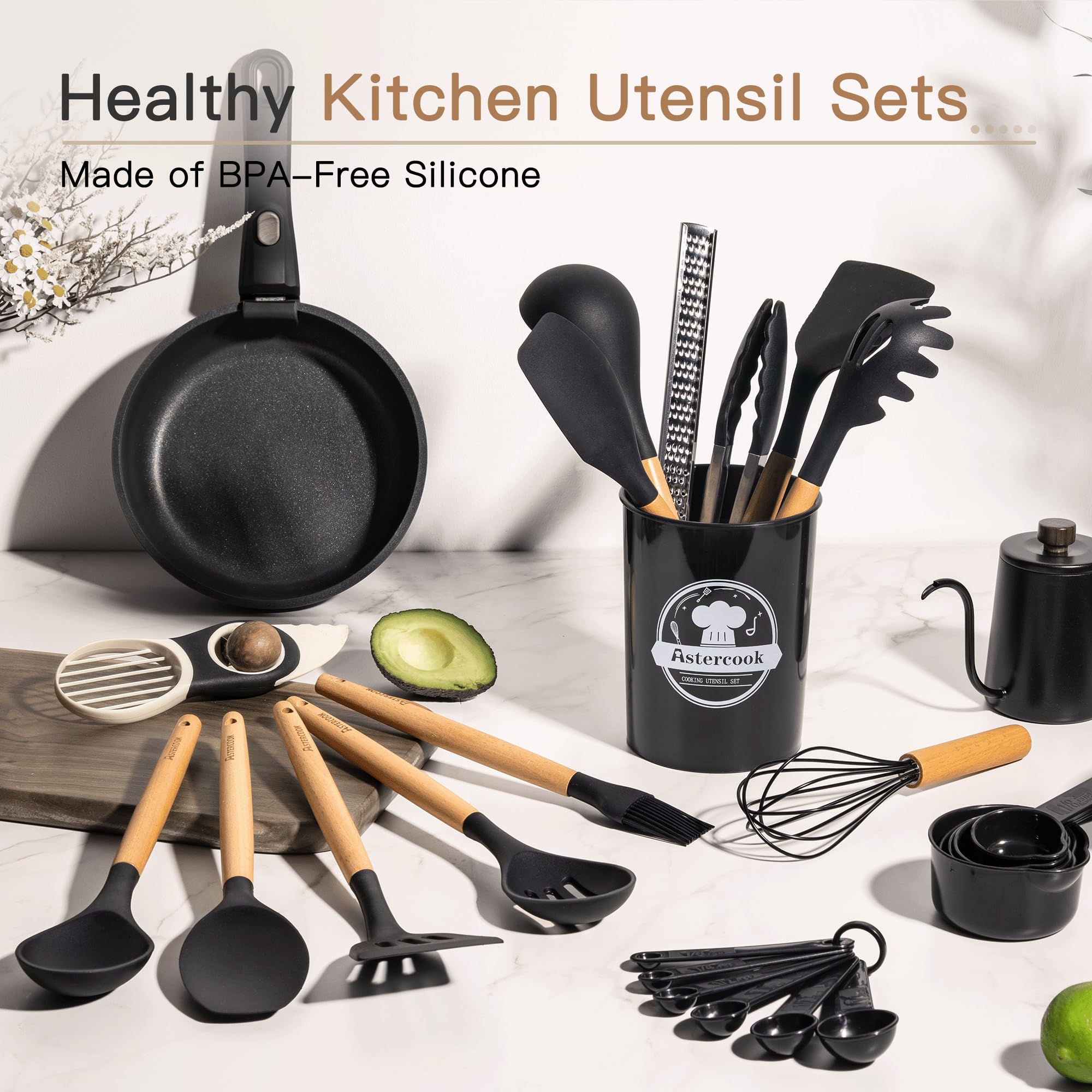 Astercook Silicone Kitchen Utensil Set, 39 Pieces, BPA-Free