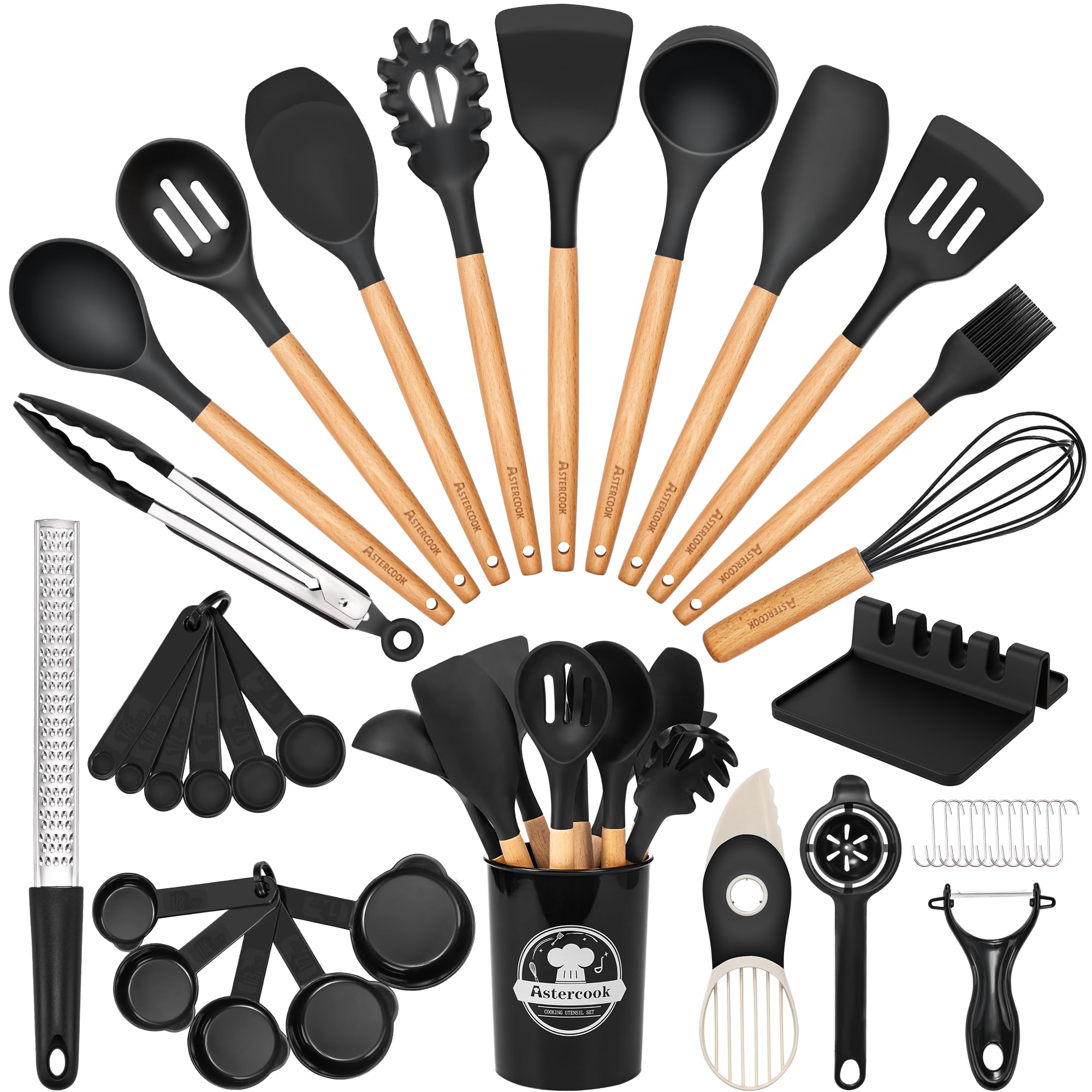 Astercook Silicone Kitchen Utensil Set, 39 Pieces, BPA-Free